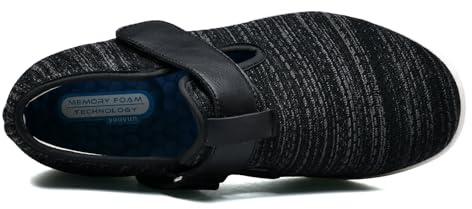 JTNZDAW Scarpe Uomo Pianta Larga Ortopediche per Diabetici Per Anziani Donna Pantofole X Scarpa con hook and loop Ginnastica Estive Leggere Sandali(BlackGrey,38 EU)