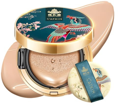 CATKIN Dewy Glow Cushion Foundation, Medium Coverage, Satin Finish, 13g*2 | Breathable Formula, Weightless BB Cream Texture, Upto 14H Longwear, Hydrating for Dry/Mature Skin, Includes Refill