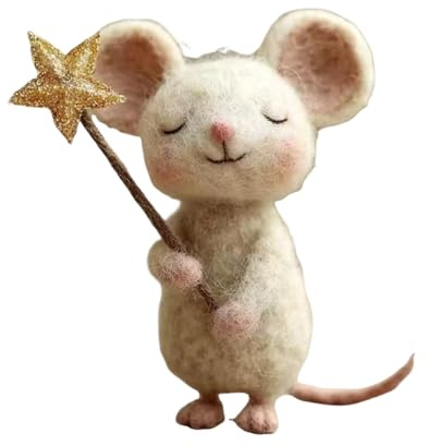 DAWCBVJQ Niedliche Nadelfilz Maus 4x8cm Filzmaus Figuren Mit Fünfzackiger Stern, Filz Mäuse Deko, Niedliche FilzMäuse Figur, Tiere Filzen, Weihnachts Deko Figu Tiere Nadelfilzset, Nadel Weihnachtspupp