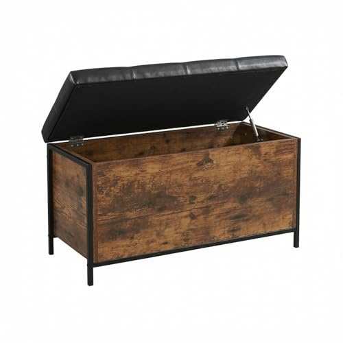 Relaxdays Sitzbank, Stauraum, gepolstert, Kunstleder, Industrial, HBT: 50x80x40 cm, Sitztruhe Flur, Dunkelbraun/schwarz