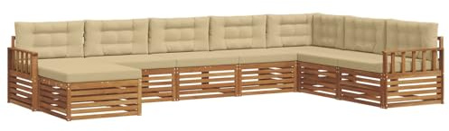 vidaXL Sofagarnituren 8 pcs Natur und Beige Massivholz Akazie, Garten Lounge, modernes Outdoor Sofa, strapazierfähiges sectional, Terrassenmöbel für Bequeme Sitzgelegenheiten