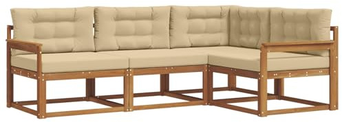 vidaXL Outdoor-Sofagarnitur mit Kissen 4 pcs Natur und Beige, Garten Modular Outdoor Sofa, Langlebiges Sektionales Set, Bequeme Patio-Sitzgelegenheiten, Moderner Akazienholz-Lounge