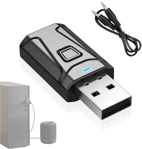 Auto Bluetooth Adapter USB 5.0 2-in-1 (Sender & Empfänger), Drahtloses Stereo-Audio mit 3,5-mm-Klinkenstecker, Kompatibel mit TV, PC, Auto, Lautsprecher, Kopfhörer, Freisprecheinrichtung, Ohne Latenz