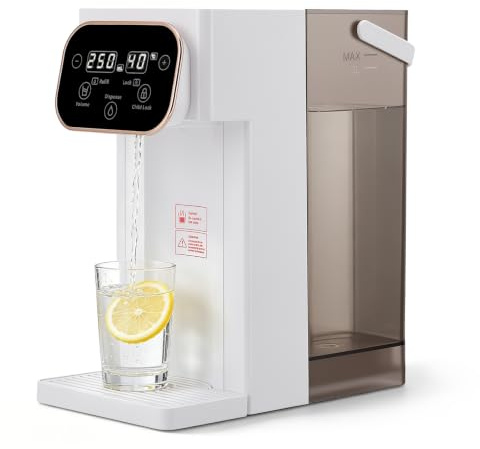 Instant Hot Water Dispenser, 3s Instant Heating with 12 Temp Settings (25°C-99°C), 8 Volume Options (150ml-500ml), 3L Removable Tank, Child Safety Lock, Easy Cleaning for Hot Drinks Tea Home Office