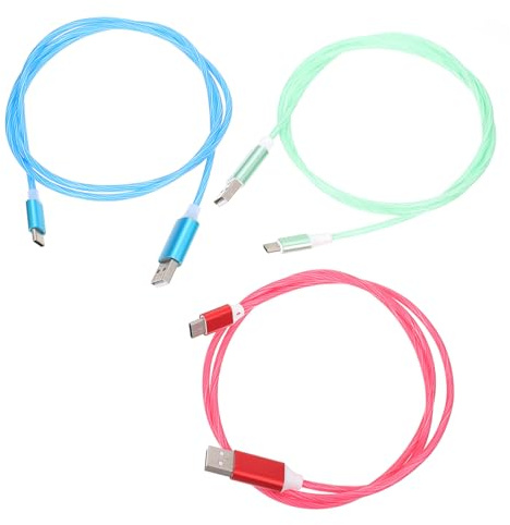 KHBUAB Câbles de Chargement LED USB-C Lot de 3 en TPU Souple, Charge Rapide Effets Lumineux Dynamiques Rouge Pastèque, Vert et Bleu, Adaptés pour Téléphones et Ordinateurs Portables