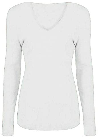 WearAll New Ladies V Neck Stretch Womens Long Sleeve Top White 12/14