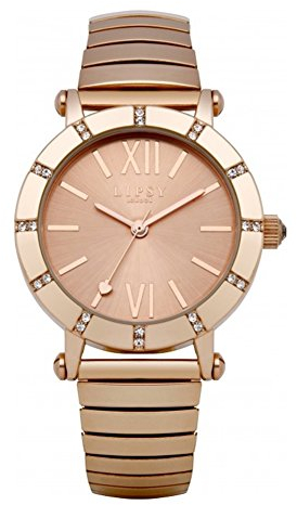 Lipsy London Womens Watch with Diamante, Rose Gold Dial and Rose Gold Expander Bracelet, 35mm Diameter Case in Branded Watch Box LP100-2 Year Warranty