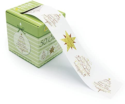 AVERY Zweckform 50 Aufkleber Frohe Weihnachten (Made in Germany, Ø38mm, Weihnachtssticker transparent, Weihnachtsgrüße, selbstklebende Weihnachtsdeko Geschenke, Karten, Tüten) Sticker auf Rolle, 56825