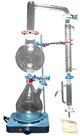 FAYELONG 2000ml Lab Distillation Apparatus Glassware Kit with Hot Stove, Graham Condenser, Iron Stands, Boiling Flask, Receiver, Clips & Hose
