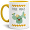 Tassendruck Spruch-Tasse Free Hugs Kaffee-Tasse/Mug/Cup/Becher/Lustig/Witzig/Kaktus/Umarmen/Genervt/Innen & Henkel Gelb