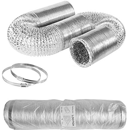 LOOTICH Tuyau d'Evacuation Flexible en Aluminium Gaine de Ventialtion Ø102mm Longueur 8m Kit de Raccord pour Salle de bain Cuisine Sèche-linge avec 2 Colliers de Serrage en Acier