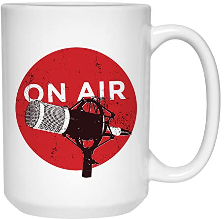 Ham Radio-Tasse, 425 ml, On-Air-Mikrofon-Grafik, Geschenkidee für Ankerman-Ansager, Amateurfunkbetreiber, Rundfunkbetreiber, Vintage, Mama, Papa, weiß