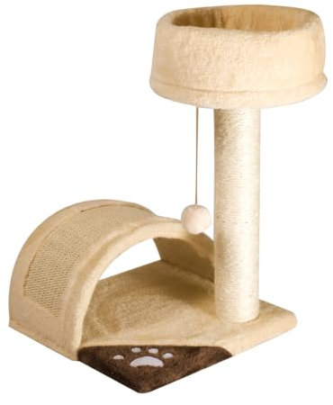 CAT&RINA Kratzbaum Classic Mineu, Spielplattform mit oberer Ablage und Spielball, für Katze | Mehrfarbig, Größe 36 x 33 x 52 cm