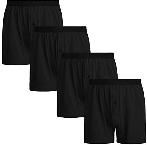 INNERSY Men's Underwear Trunks Jersey Cotton Boxer Shorts Black Pants Pack of 4 (M, 4 Black)