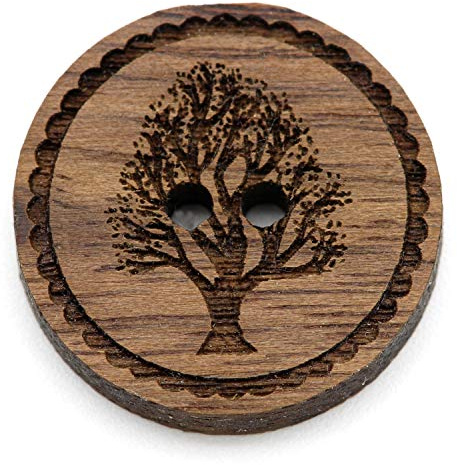 NaturSchatulle Holzknöpfe Gravur Motiv Lebensbaum 12-30mm I 25 Stück Nussbaum 2 Loch Knöpfe Holz DIY Basteln Nähen Schmuckherstellung Annähen Rund 20mm