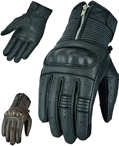 Texpeed Motorradhandschuhe aus Leder für Herren mit Knöchelschutz | Schwarz | EN 13594 verstärkte Handschuhe, Echtes Rindsleder, Knöchelprotektoren, Kurze Stulpe mit Zip, Wasserabweisend, Größe L