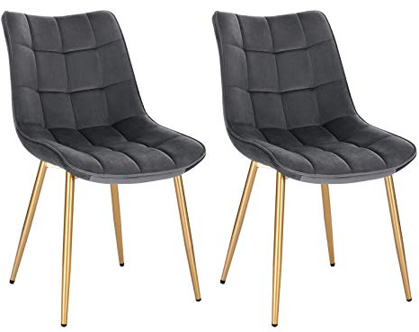 EUGAD 0671BY-2 2X Esszimmerstühle Küchenstuhl Polsterstuhl Wohnzimmerstuhl Sessel, Sitzfläche aus Samt, Metall Gold Beine, Grau
