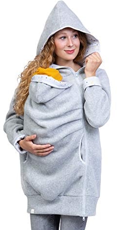 Viva la Mama - Tragehoodie Fleece Babytragejacke Winter warm Jacke mit Einsatz AHOI hellgrau - S