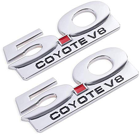 YK ZAOOER 2Pack 5.0 Coyote V8 3D-Emblem-Abziehbild-Aufkleber Ersatz Für Ford Mustang F150 F250 F350,Silber
