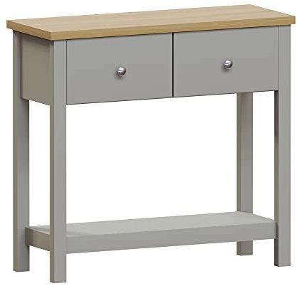 Vida Designs Arlington Consolle con 2 Cassetti, Legno Ingegnerizzato, Grigio e Quercia, H 74 x W 80 x D 30 cm