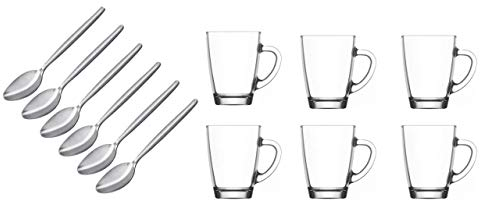 Tasse mit Henkel 6er Set Becher Cup 300ml + Kaffeelöffel aus Edelstahl