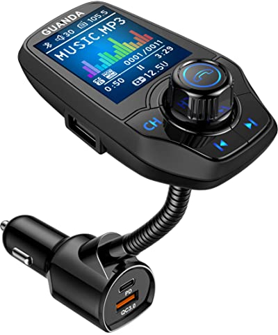 Transmetteur FM Bluetooth Voiture avec Ecran Couleur 1,8, Lecteur MP3 Adaptateur Bluetooth Allume Cigare, EntréE Sortie Aux, 2 Ports USB, Carte SD/TF Kit Main Libre Emetteur Autoradio Bluetooth
