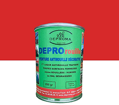 DEPROMA | Peintures glycéro | fer antirouille métaux | 200gr | Protection contre la rouille - Rouge flamme - RAL 3000