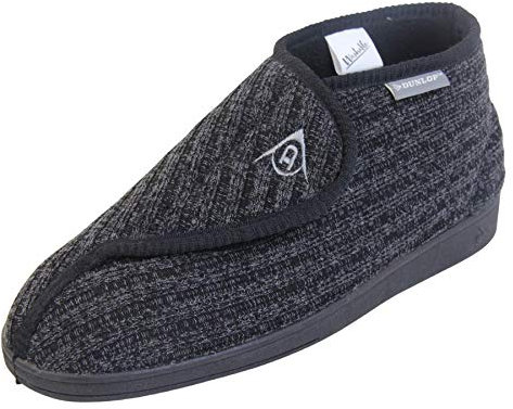 Dunlop Mens Adjustable Quick Easy Touch Fastening Orthopaedic Boot Slippers - Washable Hook and Loop Cosy Winter Bootie Slippers Men Size 9 UK