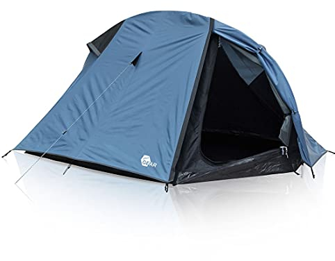 yourGEAR Zelt ORA 2 Personen Trekkingzelt Einbogenzelt UV 50+ Insektenschutz wasserdicht 5000mm Rollpacksack Blau Grau