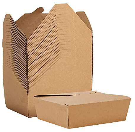 La Llareta Kraft Paper Box for Food, 25 Pieces Takeaway Salad Box, Biodegradable Food Containers, Oil and Water Proof, for Sandwich, Cheesecake, Burger (1500ml)