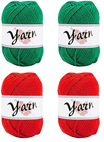 Jodsen Handstrickgarn, 4 X 50g Acryl Strickgarn Rot Grün Wolle zum Häkeln Set Häkelgarn Acrylgarn Stricken Strickwolle Baumwollwoll-Strickgarn für Projekte