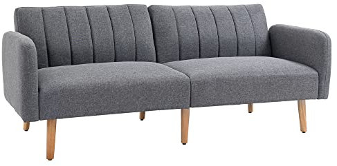 HOMCOM Divano Letto 2 Posti a 1 Piazza con Schienale Reclinabile, Rivestimento Tessuto e Gambe in Legno, 173x75x73cm, Grigio
