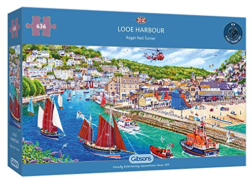 Looe Harbour | 636 Piece Jigsaw Puzzle | Panoramic Coastal Puzzle | Sustainable Jigsaw Puzzle for Adults | Premium 100% Recycled Board | Great Gift for Adults | Gibsons Games
