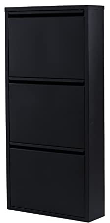 Aqualotus Schuhkipper Caruso, Metall, schmal, klein, 3 Klappen, Flurmöbel, Schuhablage (Schwarz)