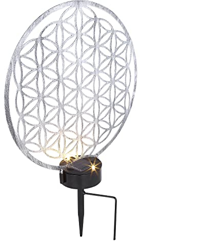 Solarlampe für Außen Stehend Flache Runde Scheibe mit Pflegetuch - Solarleuchte Dekoration Garten 30 cm - Außenleuchte Gartenlampe LED - Leuchte Solar Aussenlampe IP 44 Ornamenten