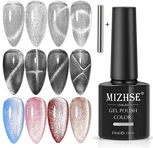 MIZHSE 10ML Universal Silver Cat Eye Top Coat Gel Polish 2-IN-1 9D Wide Cat Eye And Top Coat Gel Polish Manicure Nail Salon Kit Soak Off UV/LED