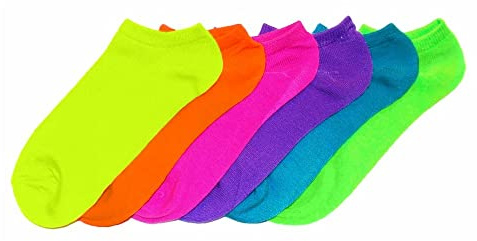 Fair Shop Calzini Corti Fluo da Donna Pack 12 Paia Taglia Unica Fantasmini Colorati