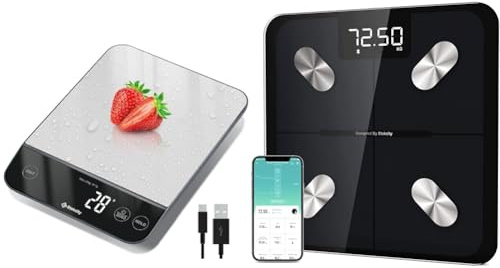 Etekcity 10kg Digital Kitchen Scales,Waterproof, USB Rechargeable Food Scales with LED Display & Smart Bathroom Scales for Body Weight, Accurate to 0.05lb (0.02kg)