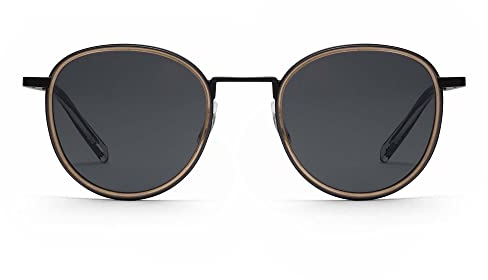 TAKE A SHOT - Runde Sonnenbrille für Damen Schwarz mit Edelstahl Rahmen Schwarz, Acetat Windsor Ring und Edelstahl Bügeln, UV400 Schutz, Ada: Umbra Crystal