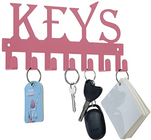 FairyCity Schlüsselhaken KEYS Wand-Schlüsselanhänger 7 Haken, home deko schlüsselbrett,Metall Schlüsselhalter für Wandhaken Dekor,wohnungs zubehör schlüsselboard 25 cm x 12,8 cm rosa