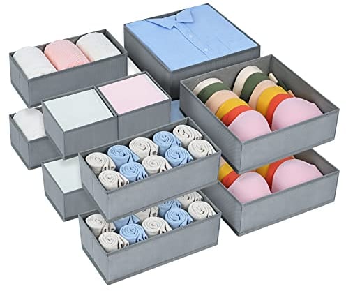 DIMJ 12er Schubladen Ordnungssystem Schubladen Organizer, Faltbare Aufbewahrungsbox Stoff, Unterwäsche Organizer, Organizer Kleiderschrank für Kleidung, BHS, Socken, Krawatten