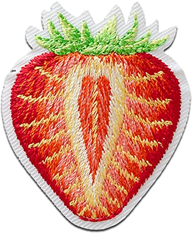 Mono Quick Erdbeere halbiert - Aufnäher, Bügelbild, Aufbügler, Applikationen, Patches, Flicken, zum aufbügeln, Größe: 4,4 x 3,6 cm