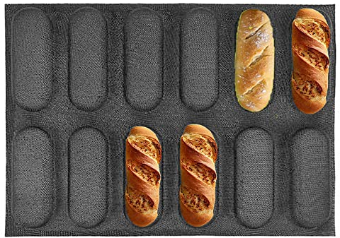 Tiamu Plateau à Pain Français et, Perforé Antiadhésif Moules à Hot-Dog en de Silicone, Moules à Pain pour Pâtisserie et, Plateau à Ustensiles de Cuisson