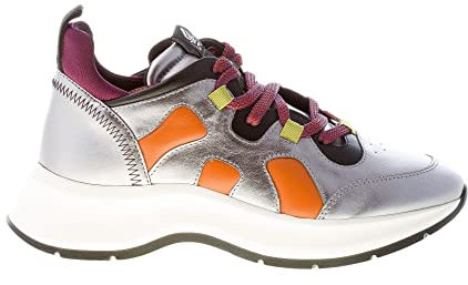 Hogan Donna Sneaker H585 Speedy Run in Pelle Argento e Arancione Color Argento Size 37