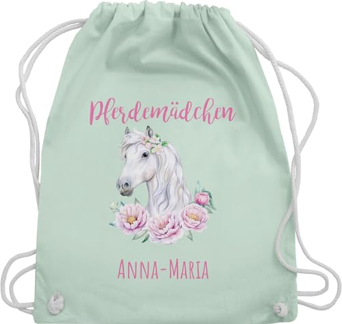 Turnbeutel Rucksack - Pferd Pferde - Reiten Mädchen Namen - Pferdemädchen - Unisize - Pastell Grün - beutel für reitsachen pferdeherz bag kindergartentasche pferdegeschenk taschen baumwolle