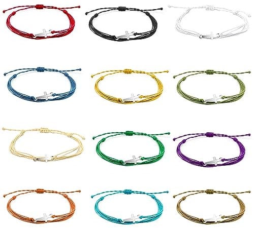 16 Pcs Cross Bracelet for Women and Men Cross Adjustable Nylon Rope Braided Bracelet Christian Handmade Wrist Jewelry Wish Bulk Cross Bracelets, Multi Colors