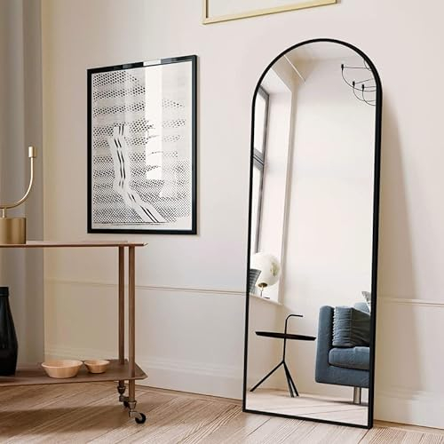 BD-Baode Ganzkörperspiegel 150x50cm Bogen Standspiegel und Wandspiegel 2 in 1,HD Ganzkörperspiegel mit Metallrahmen für Schlafzimmer, Bäder, Wohnzimmer, Flure(Schwarz)