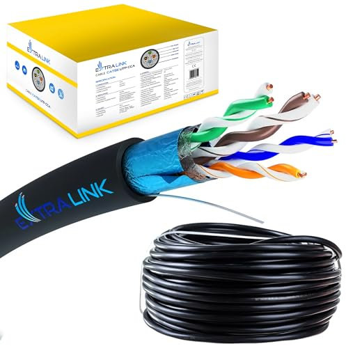 EXTRALINK Cavo di Rete CAT5E FTP (F/UTP) Ethernet Schermato 305M 24AWG, Coppia Intrecciata per Esterno, Rj45 Rame, Rivestimento PE, Fast/Gigabit Ethernet