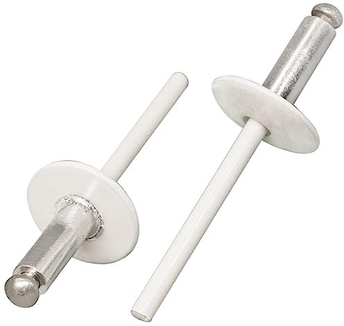 SKIR'CO (100 pezzi) Rivetti ciechi a flangia grande in alluminio 4,8 x 16 mm, mandrino in acciaio inossidabile, RAL 9010 Bianco puro