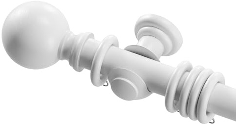 Amari Bargain Wooden Curtain Pole Set - White, 240cm (2x120cm) - 28mm Diameter Beechwood Curtain Rod with Finials, Rings & Brackets - Wooden Curtain Poles for Eyelet Curtains and Windows
